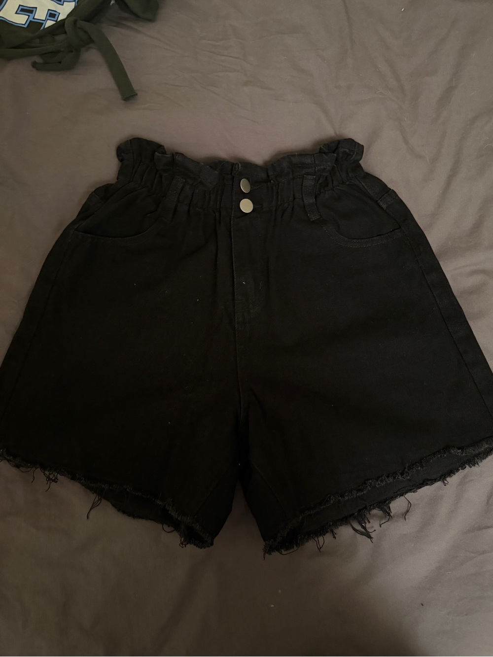 Princess Polly Open Road Denim Paper Bag Shorts High Waist Black NWT - Picture 1 of 4